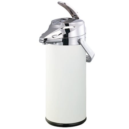 Service Ideas Airpot with Lever Lid, 2.5 Liter, Stainless vacuum insulated. White ENALS22SCHWH